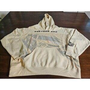 NASCAR Daytona 500 Hoodie Mens XXL Tan Graphic Mesh Overlay Sweatshirt Freeze